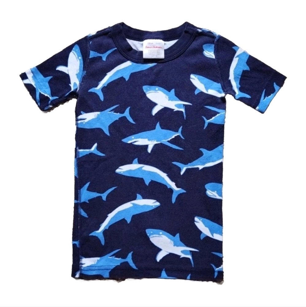 Hanna Andersson shark pajama top Size 6-7 navy light blue white